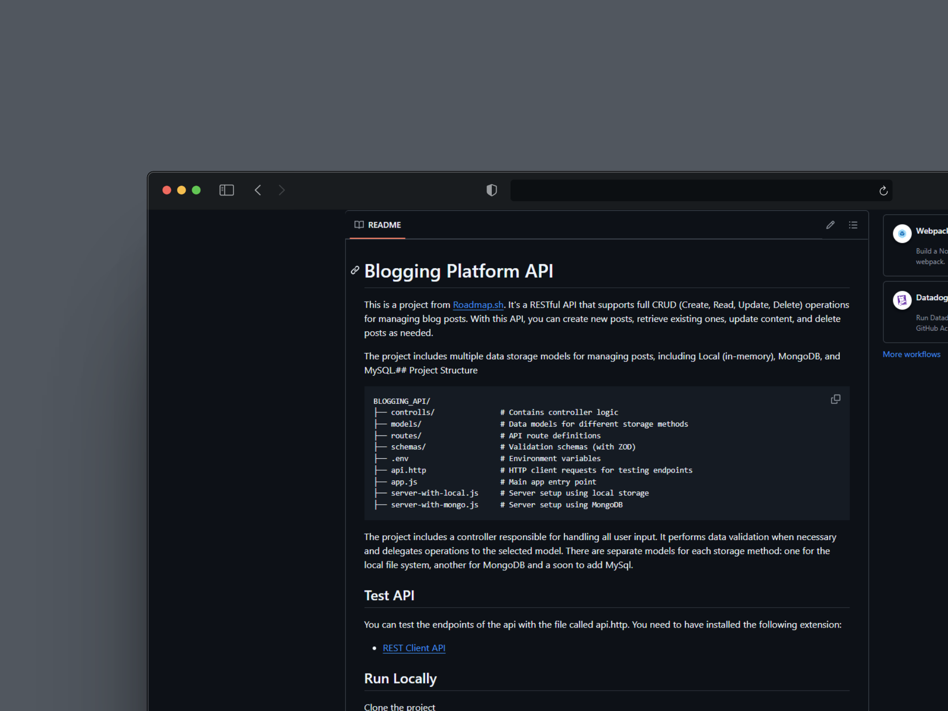 Imagen sobre el proyecto Blogging Platform API