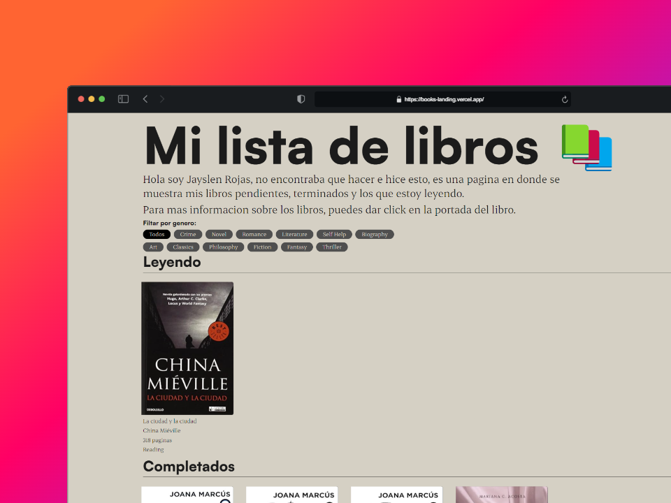 Imagen sobre el proyecto Books landing page