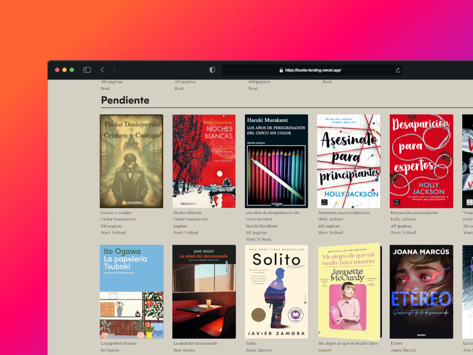 Imagen sobre el proyecto Books landing page