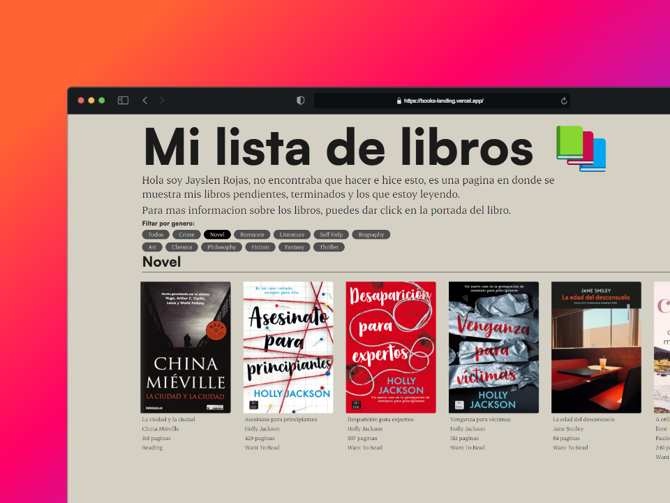 Imagen sobre el proyecto Books landing page